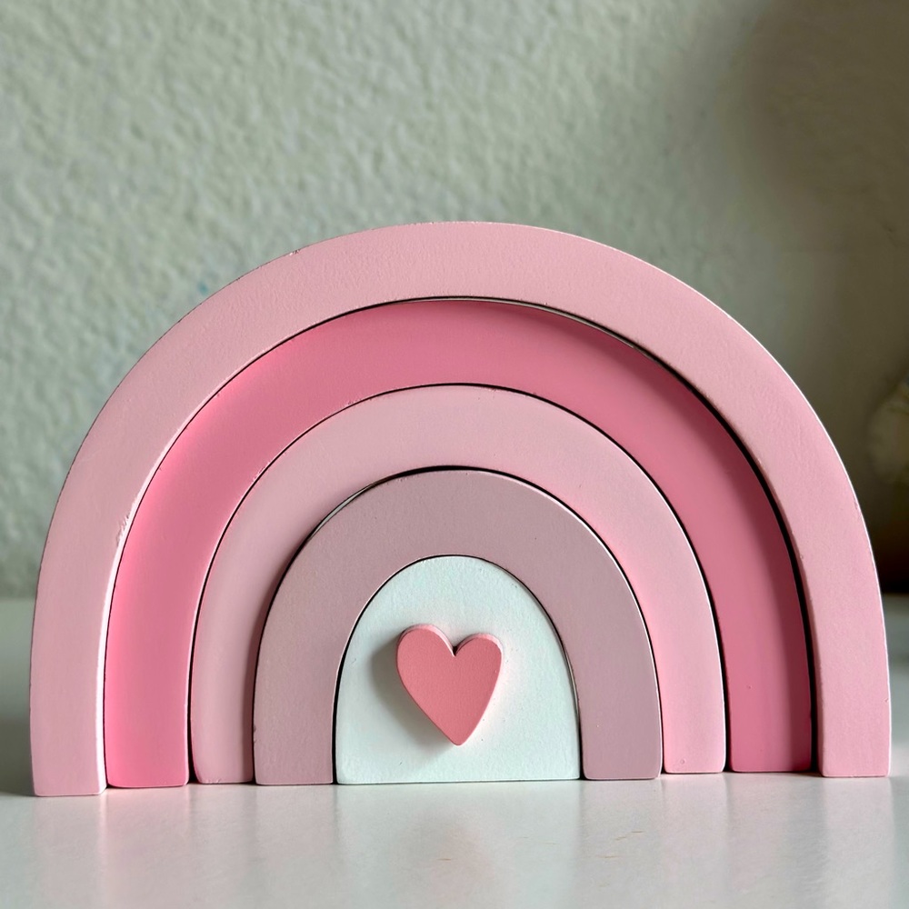 New in Box Wooden Pink Rainbow Stacking Toy - 5pcs